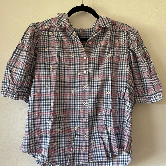 NWT Anthropologie Matching Plaid Puff Sleeve Embroidered Pajama Short & Top Set - Picture 7 of 9